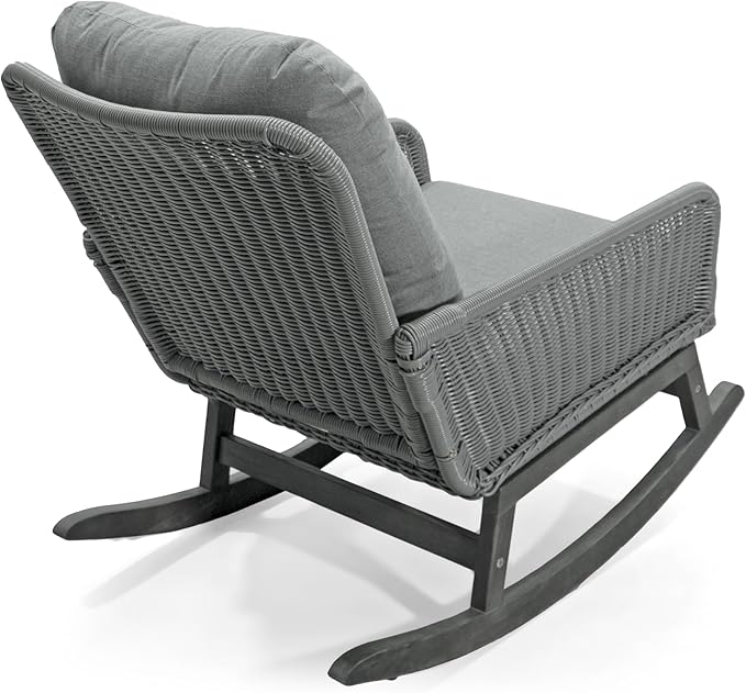 Christopher Knight Home Nadine Patio Rocking Chairs Set of 2, Wicker Rocker, Wood Rocking Chair, PE Rattan Wicker Chair, Rocking Chair with Cushions, Comfort Wicker Rocker for Backyard Balcony, Gray