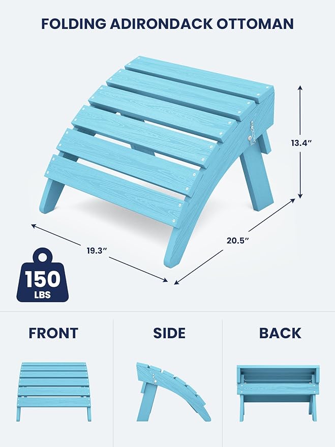 KINGYES Folding Adirondack Ottomans Set of 4 for Adirondack Chair, Light Blue