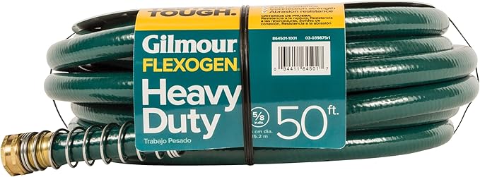 Gilmour Flexogen 5/8" x 50' Heavy Duty Flexogen Water Hose, Flexible Garden Hose for Vegetable Gardens, Flower Beds, and Lawn Sprinklers