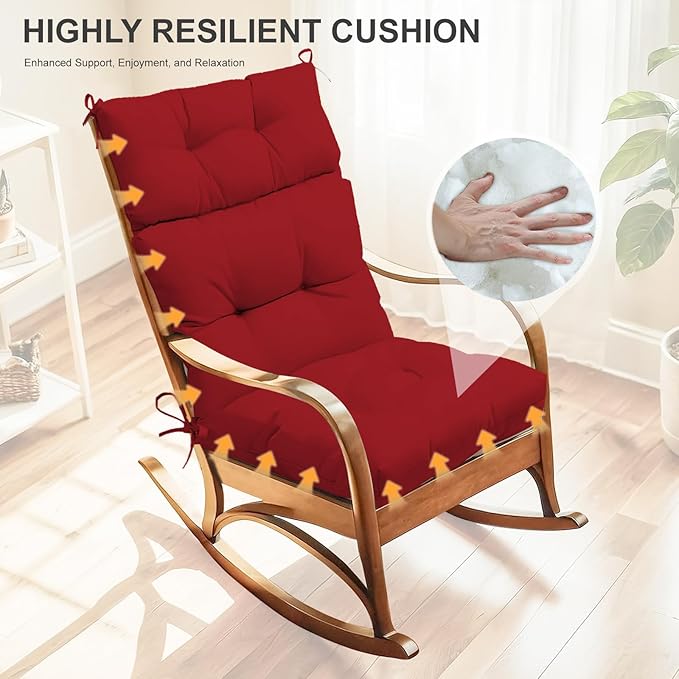Outdoor High Back Chair Cushions 2-Pack, 44"x22"x 4" Fade-Resistant Waterproof Tufted Pads with Ties for Patio Rocking & Adirondack Chairs (Red)