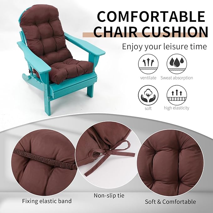 Adirondack Chair Cushions Set of 2, High Back Patio Chair Cushions 48 x 19.7 x 4.7 Inch, Indoor/Outdoor Thickened Rocking Chair Cushion, Fade-Resistant & Waterproof (Brown)