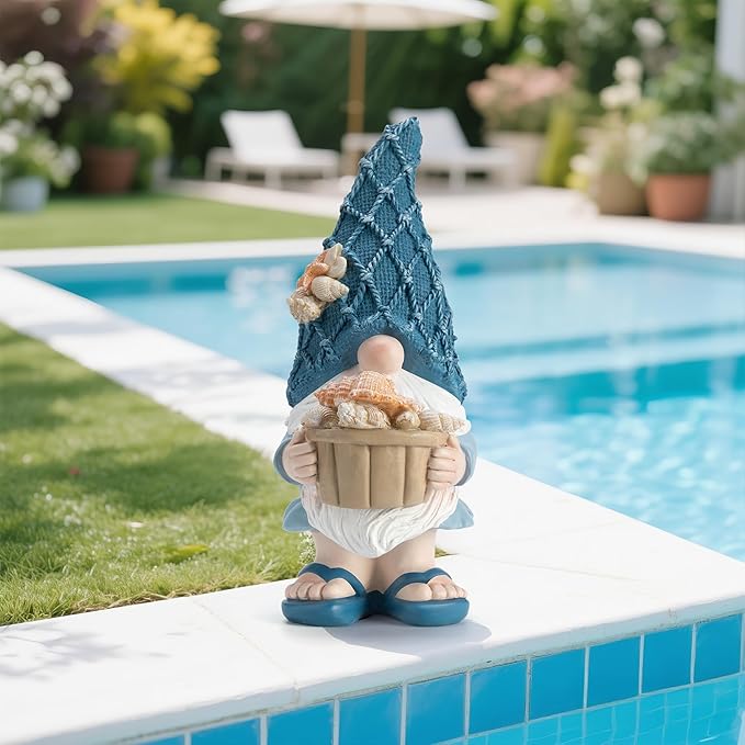 Beach Gnomes Statues,Ocean Gnomes,Nautical Themes Decoration,Beach, Gnome Holding a Bucket