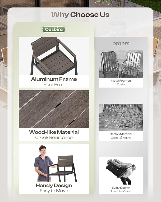 67" Rectangle HDPS Patio Dining Table, Aluminum Outdoor Patio Dining Table with Umbrella Hole, Weather-Resistant for Lawn, Garden, Yard, Poolside and Indoor Use (Charcoal)