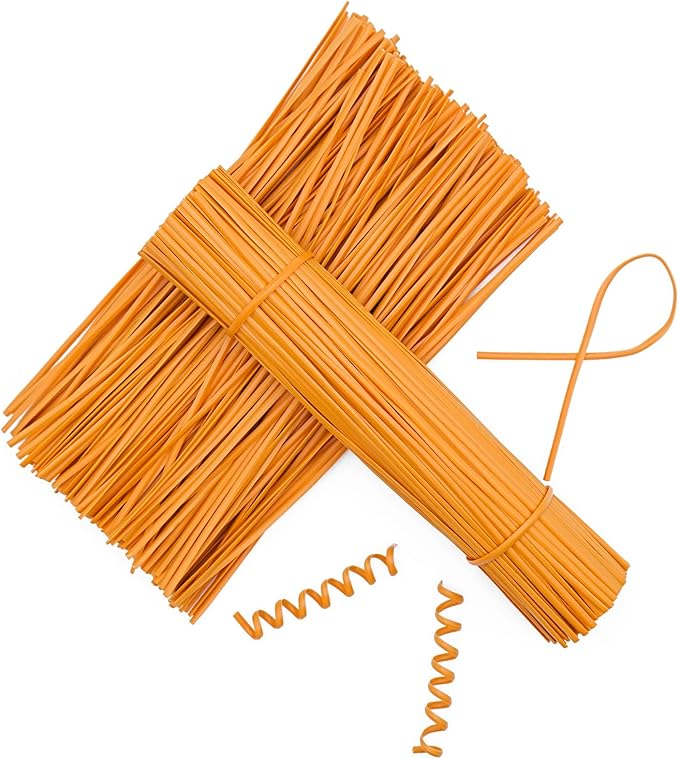 Orange Plastic Twist Ties Bulk, 6 Inch Reusable Twist Ties Garden Ties for Plants, 500 Pcs Metallic Twist Ties for Bread Bags, Vines and Wrapping Cords, Christmas Decor