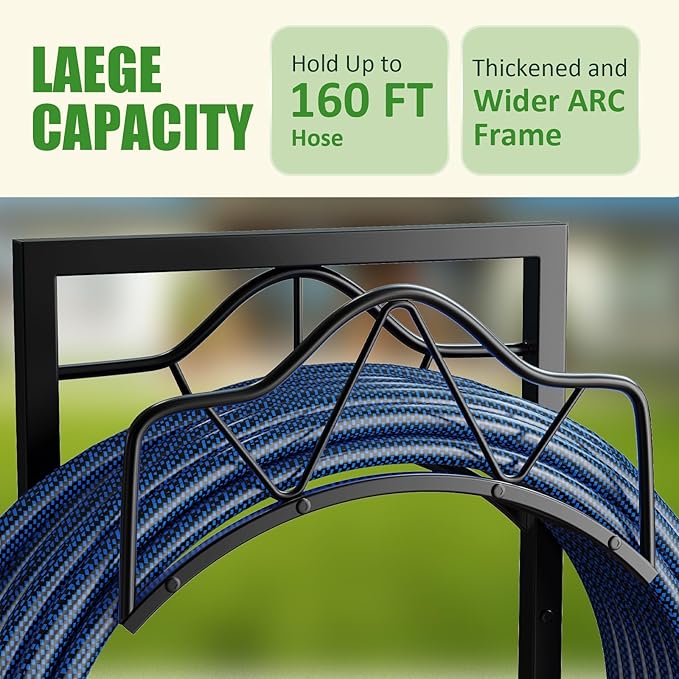 Freestanding Garden Hose Holder - Heavy Duty Metal Water Hose Holder for Outside, Detachable Hose Rack & Storage Hanger, 160FT Capacity for Lawn & Yard, Black