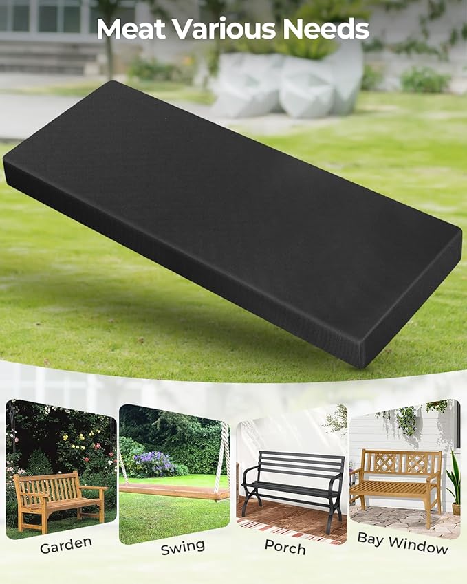Outdoor Waterproof Bench Cushions 42x16x2 inches, Comfortable Cushion For Patio Porch Swing Garden Furniture Bench, High-Density Seat Cushion With Anti-Slip Bottom, Indoor Sofa Bay Window (Black)