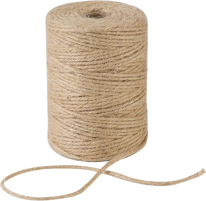 3mm 328 Feet Natural Jute Twine, for Crafts Gift, Craft Projects, Wrapping, Bundling, Packing, Holiday Packaging Twine, Gardening and More, Jute Rope to Use Around The House and Garden