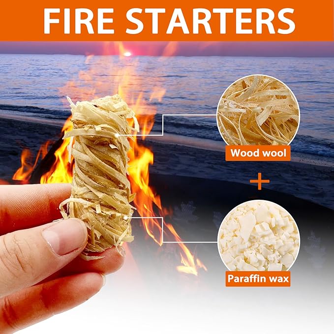 E500 Fire Starter - Natural Fire Starters for Fireplace, Campfires, Chimney, BBQ, Fire Pit & Wood Fireplace - 120 Pack Natural Pine Firestarters