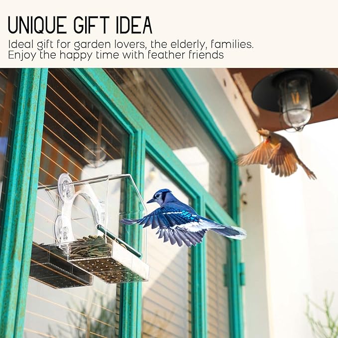 Mrcrafts Window Bird Feeder for Outside with Strong Suction Cups, Fits for Cardinals, Finches, Chickadees etc.