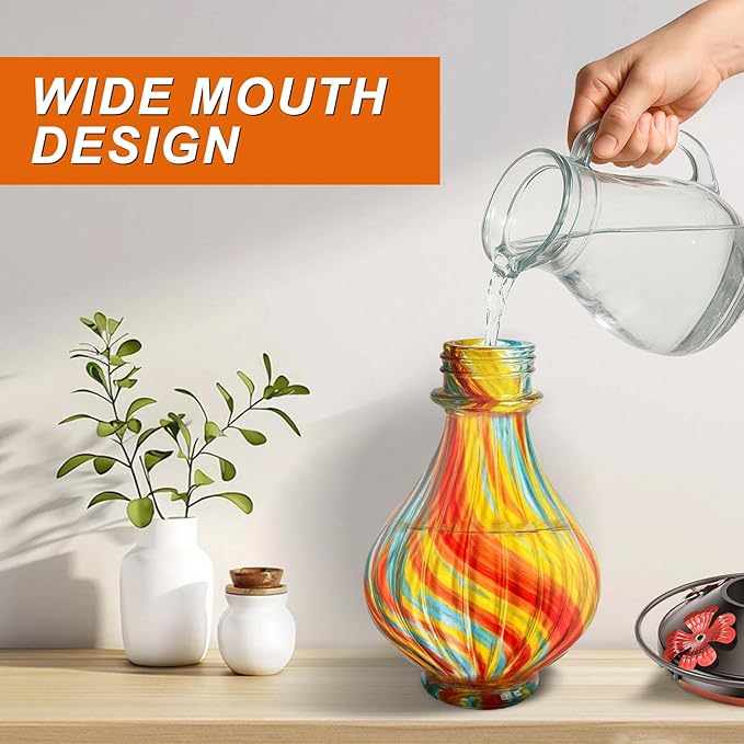 Hummingbird Feeders for Outdoors – Hand Blown Glass Outdoor Hanging Humming Bird Feeder with Ant Moat, 28 Ounces,Leakproof, Easy to Clean, Red Decorative Gift for Garden,Patio,Yard,Mom or Gardener