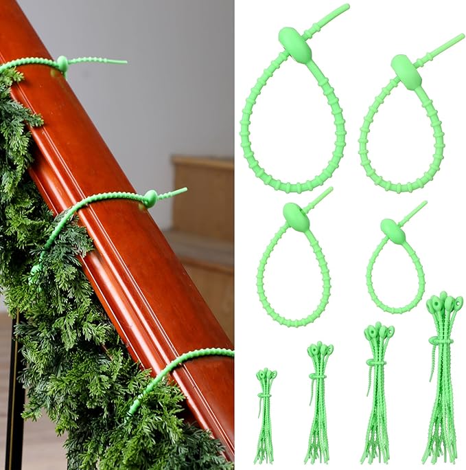 48 Pcs Green Christmas Flexible Garland Ties Assorted Size Adjustable Decorative Soft Ties Reusable Banister Garland Straps for Christmas Tree Mantel Fences Holiday Craft Wrapping