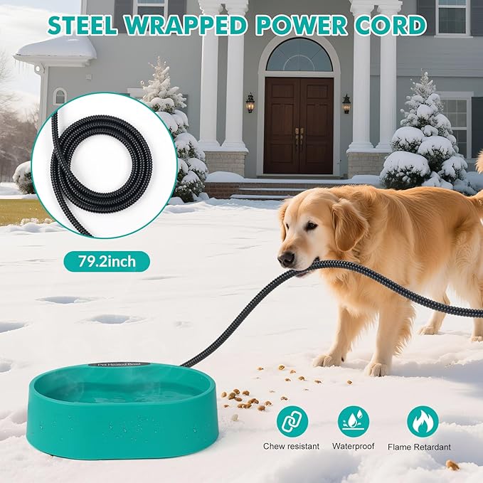 Large Heated Pet Water Bowl for Dogs, 3.7L Heated Dog Bowl Outdoor Heated Water Bowl for Cats,Chicken, Heated Dog Water Bowl -Keep Water Warm in Winter,35W Thermostatic Control and Anti Chew Cord