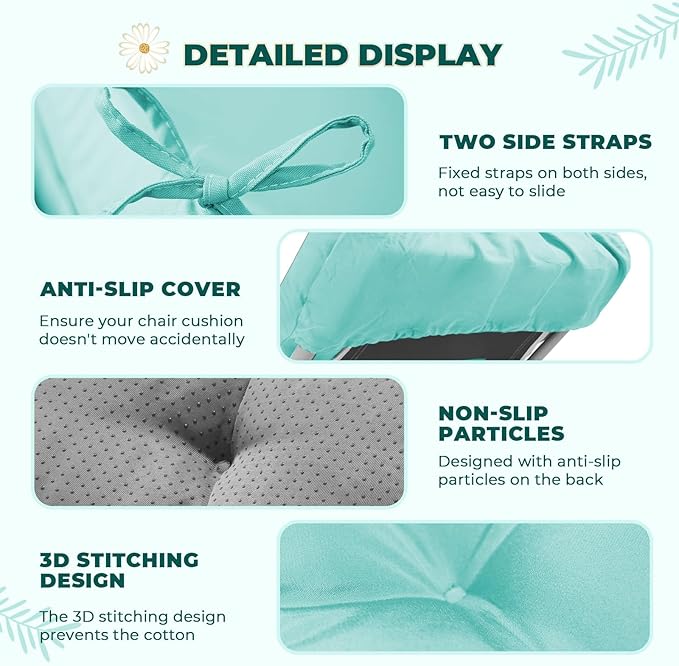 Waterproof Lounge Chair Cushion Outdoor for Chairs, Fade Resistant Chaise Lounger Cushions Replacement with 6 Ties, Thickened Memory Foam Pool Lounge Chair Cushions, 76 x 22 x 4.7 Inches, Teal