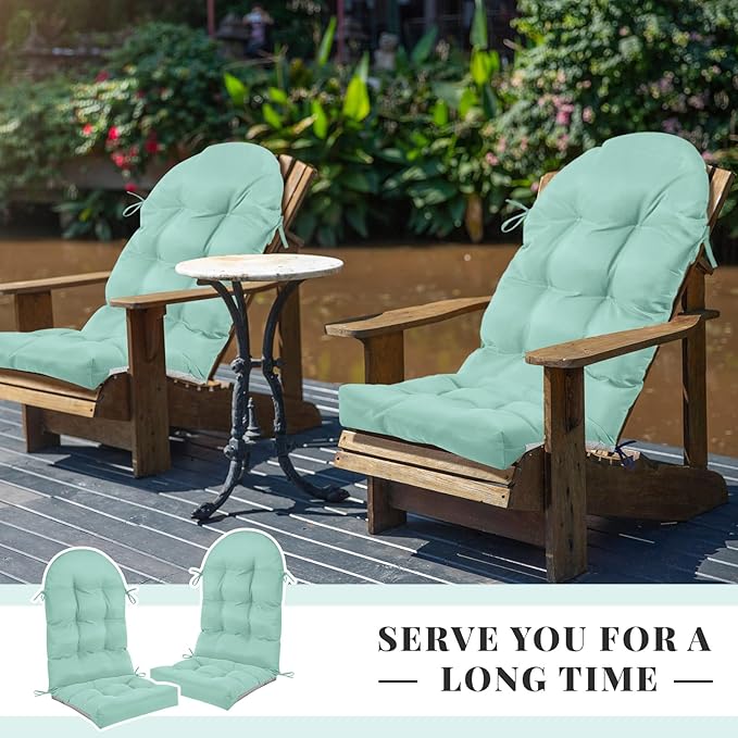 Geelin 2 Pcs Adirondack Chair Cushion High Back Patio Rocking Chair Cushion 44 x 19 x 4 Inch Tufted Weather Resistant Fade Resistant Seat for Patio Rocking Seat (Light Green)