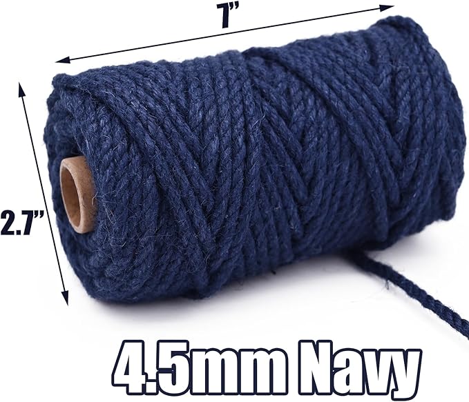 Leecogo 4.5mm Jute Rope 100 Feet Natural Craft Rope Twine String Perfect for Home Gardening Macrame Arts Crafts DIY Cat Scratching Post Replacement Repairing Recovering Cats Toy Making,Navy Blue