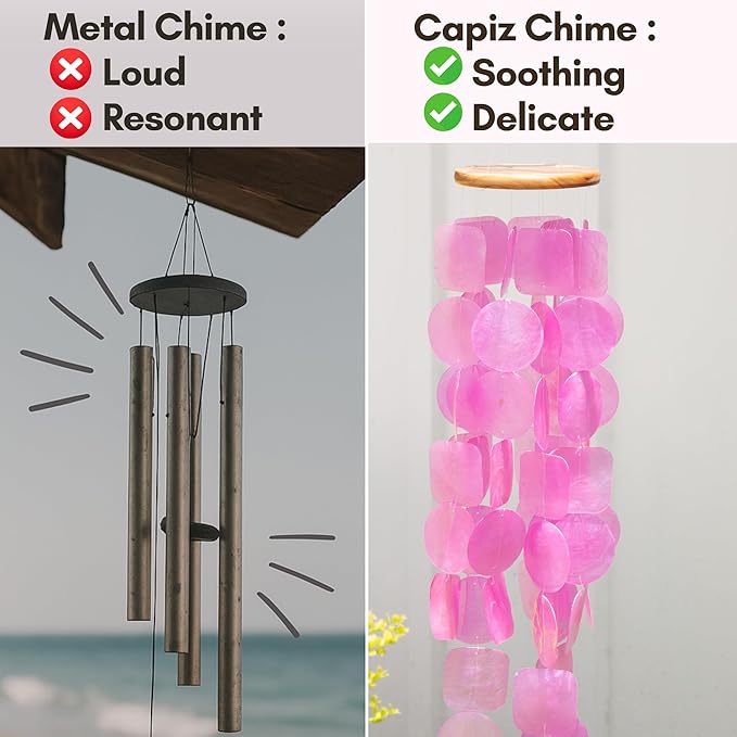 Solange & Frances Capiz Shell Wind Chime - Elegant Wind Chimes for Outside and Outdoor Decor. Ideal Front Porch Decor, Patio Decor. Thoughtful Gifts for Women, Valentines Day Gifts and Gift for Men