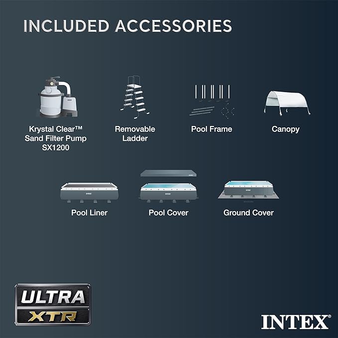 Intex 18 Foot by 52 Inch Ultra XTR Framed Above Ground Swimming Pool Set with Sand Filter Pump, Pool Cover and Ladder, Canopy, and Ground Cloth, Gray