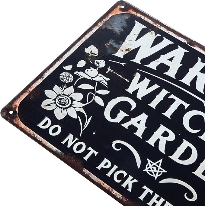 ERLOOD Warning Witch's Garden Do Not Pick The Flowers Metal Tin Sign Vintage Wall Decoration Home Garden Kitchen Art Sign 8 x 12
