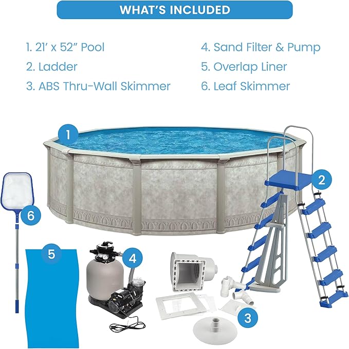 Aquarian Steel-Frame Above-Ground Pool Kit w/Pump & Leaf Skimmer, Venetian, 21'