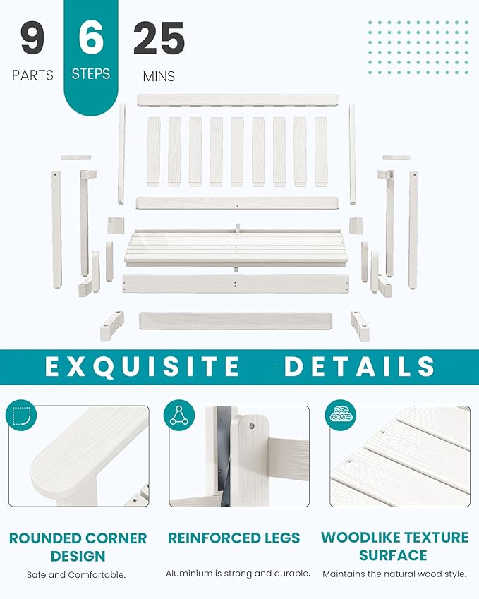 SERWALL Outdoor Glider Bench Set of 4, HDPE Weather-Resistant Swinging Bench for Backyard Garden Porch, White
