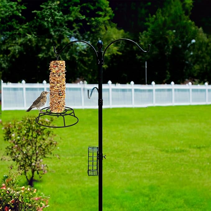 Honeydak 1 Pcs Cylinder Bird Feeder Outdoor Seed Holder for Large Small Cylinders Metal Suet Cake Feeder Backyard Wild Birds Feeding Bird Container for Outdoors Garden (Black)