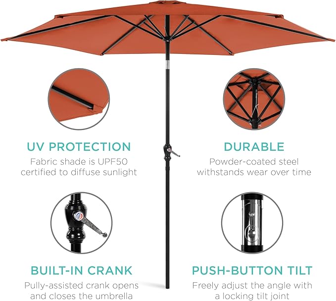 Best Choice Products 10ft Outdoor Steel Polyester Market Patio Umbrella w/Crank, Easy Push Button, Tilt, Table Compatible