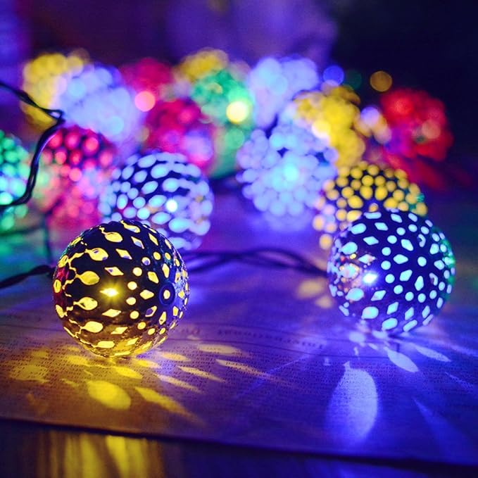 dephen - 15ft Outdoor String Lights 20LED Solar Christmas Lights Outdoor Waterproof Multicolor Moroccan String Lights for Patio Garden Party Festival Xmas Tree