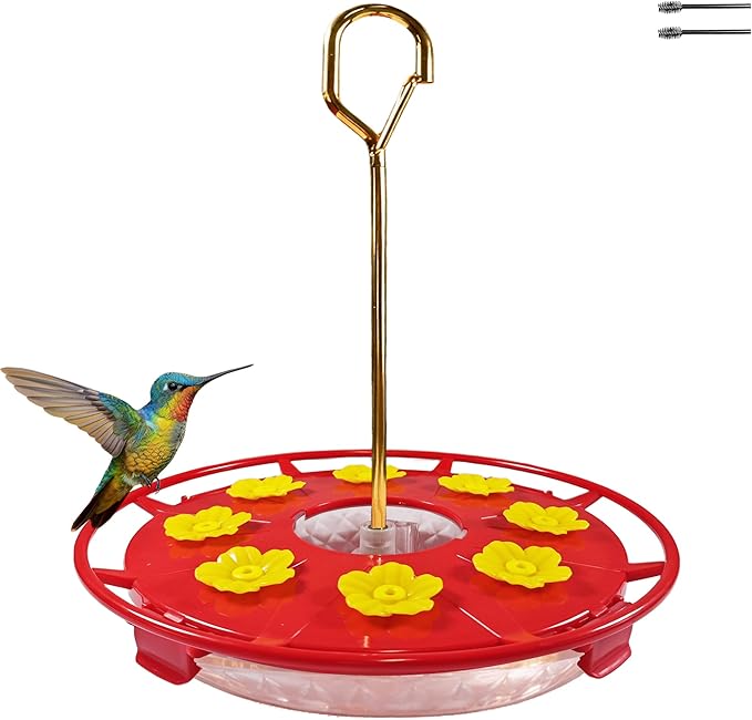 Hummingbird Feeders for Outdoors Hanging - 8 Ports 16 oz Nectar Capacity, Ant Wasp Bee Proof, Leak-Proof with Sealing Ring, Reinforced Hanging Hook, Easy to Clean by Includes Cleaning Brushes