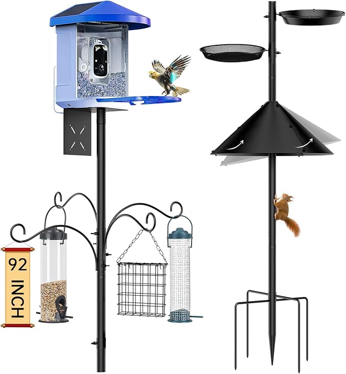 Bird Feeder Pole Squirrel Proof, 92 Inch Heavy Duty Bird Feeder Pole for Outdoor Metal Pole Birds Feeding Station for Wild Birds Watching Attracting (BirdsHouse Not Included)