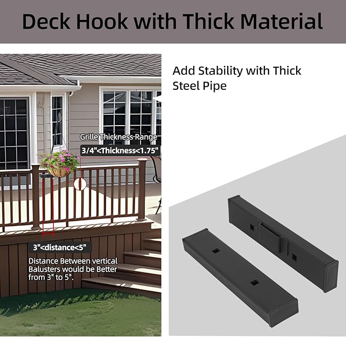 Deck Railing Plant Hanger Outdoor-Deck Hook Railing Mount，Metal Bird Feeder Hanger for Deck Railing,Fence Shepherds Hooks Pole Bracket for Hanging Hummingbird Feeder,Planter,Flower Baskets