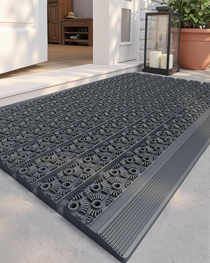 Color&Geometry Outdoor Mats for Front Door All Weather, 19"x30" Non Slip Low Pile Outside Door Mats, Dirt Trapping Waterproof Doormat Entrance, Grey Welcome Matt