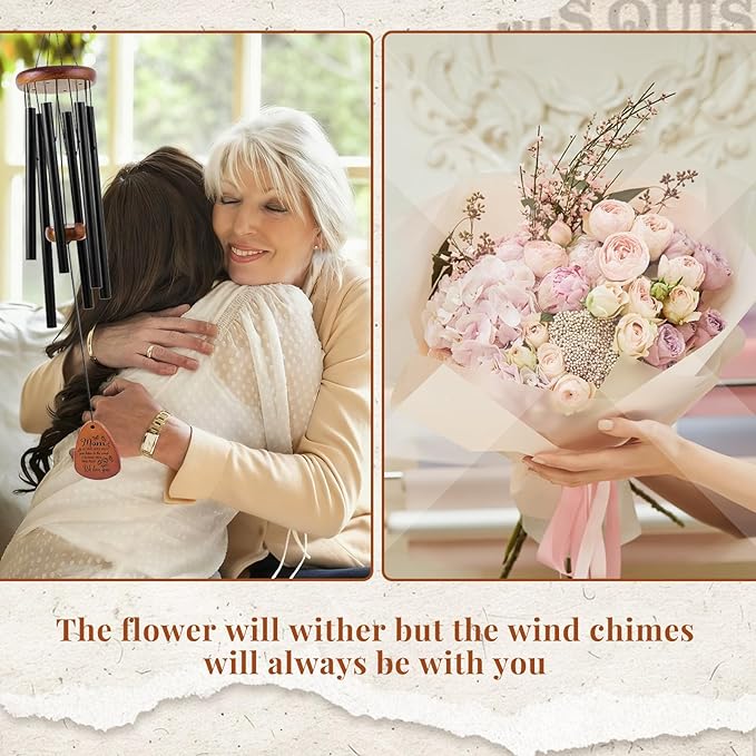 JOBOSI Mother's Bouquet Memorial Wind Chime with Black Tube Decorative Gift,Indoor/Outdoor Decorative Gift, Perfect for Mothers, Ladies, and Grandma