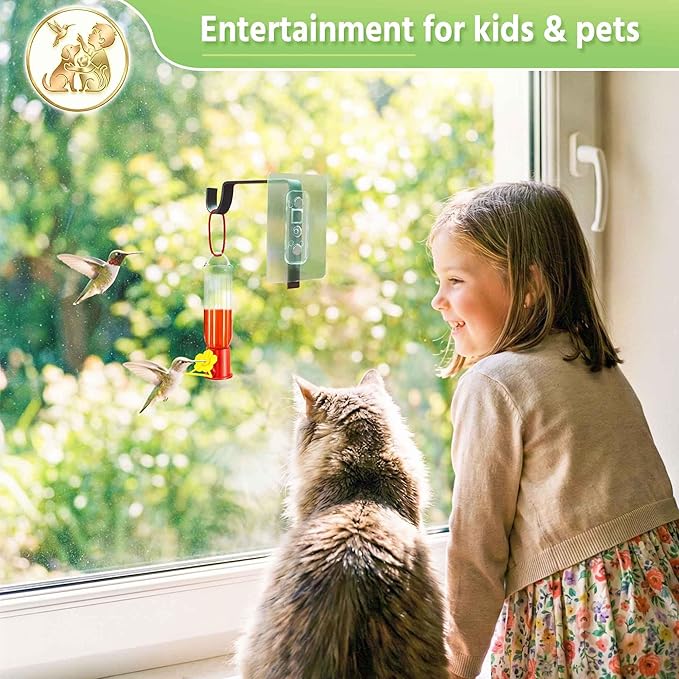 Outdoor Hummingbird Feeder Hanging: Window Hummingbird Feeder with Metal Hook, Mini Humming Birds Feeder for Outside with Feeding Ports, Leak-Proof Design, 3oz, Gifts for Mom Dad Bird Lovers
