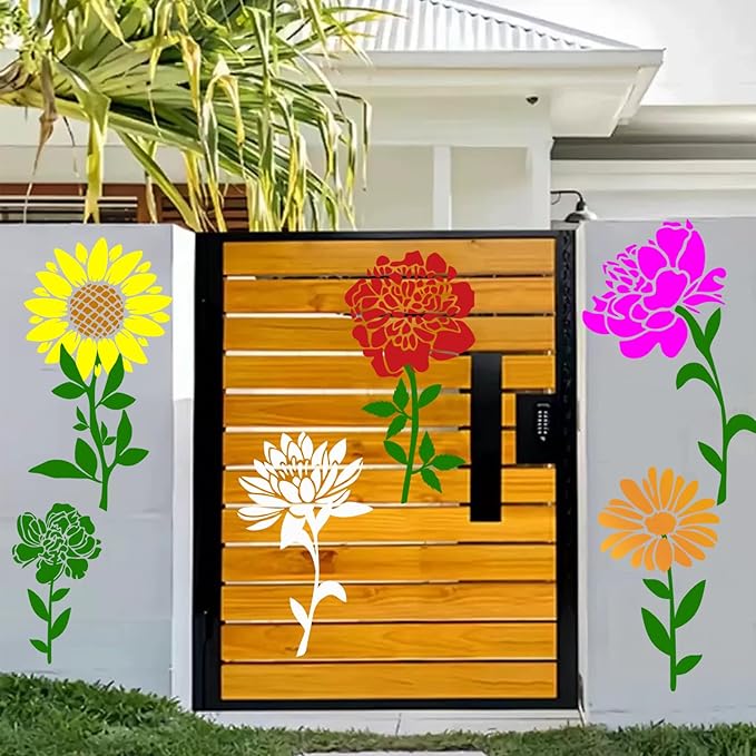 10Pcs Large Flower Stencils for Painting, 14 inch Floral Templates Drawing Patterns for Walls Fabric Wood Furniture Garden Fence Sunflower DIY Decor
