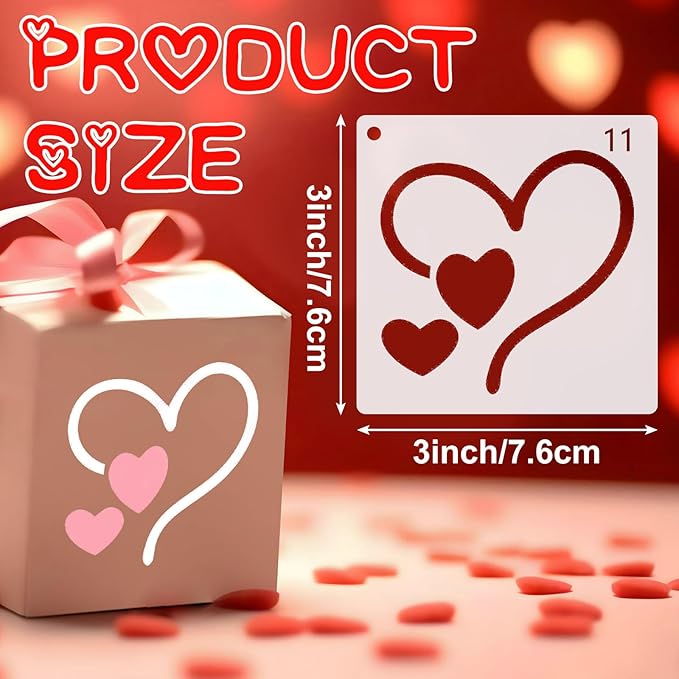 Marspark 66 Pcs Spring Easter Small Stencils for Crafts Reusable 3 Inch Stencils for Painting on Wood DIY Craft Paint Template for Wall Home Decor Card Rock Canvas Drawing Holiday (Love Heart)