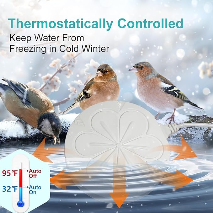 110W Bird Bath Heater for Outdoors in Winter, Submergible Cast Aluminum Chicken Water Heater with Thermostatically Controlled Bird Bath Deicer Pond Deicer for Livestock