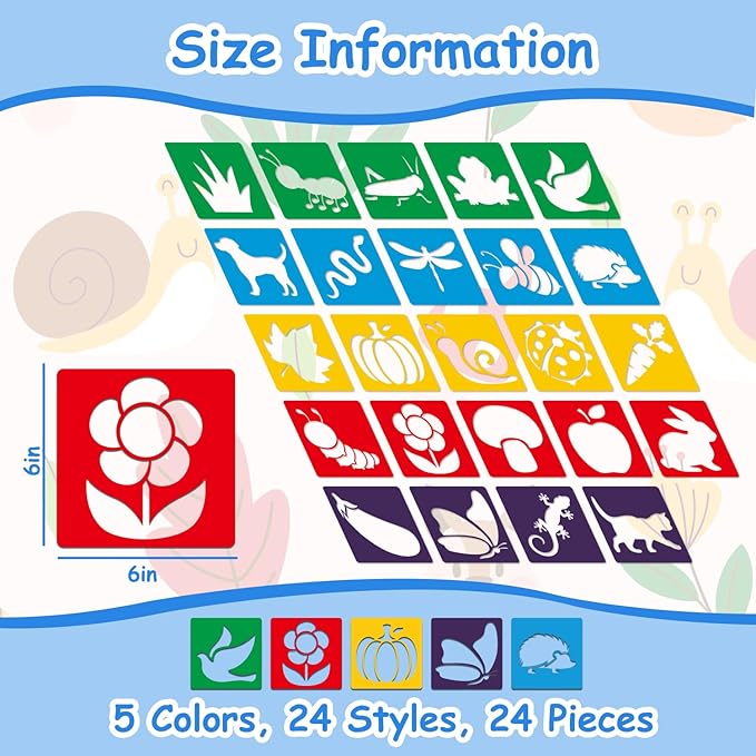 24 Pcs Stencils Garden Themed Sidewalk Chalk Stencils Outdoor Stencil for Painting Simple Style Cute Template 6 Inches