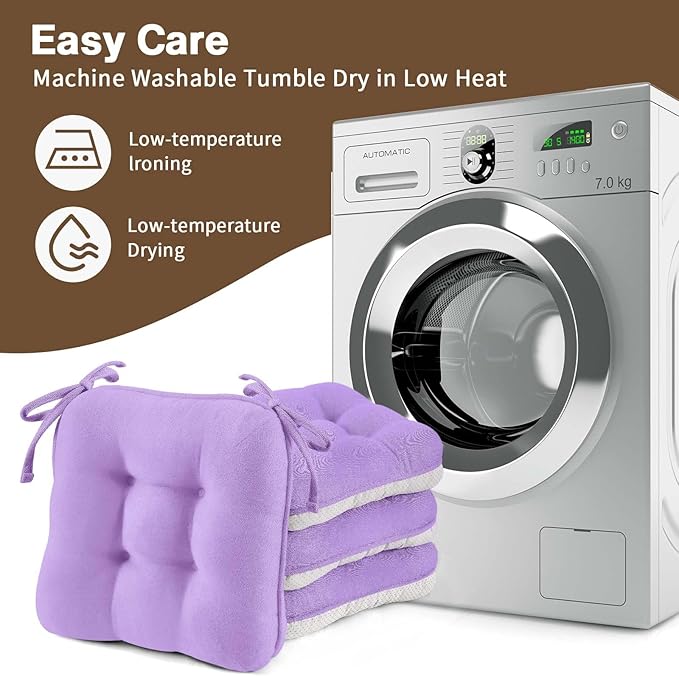 BETU Chair Cushions for Dining Chairs Set of 6,3.5" Thick Kitchen Table Chair Pads with Ties,Non Slip Backing and Covers, Seat Cushion for Dining Room,Bar,Patio Chairs,16"X16"X3.5",Purple