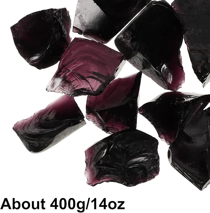 uxcell Fire Glass for Fire Pit, 3-5cm(1-1/5"to 2") High Luster Reflective Glass Rocks for Natural or Propane Fireplace, Safe for Outdoors and Indoors Fire Pit Glass, Purple, 400g/14oz