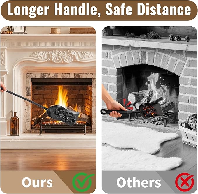 AMAGABELI Metal Fireplace Ash Shovel and Brush Set Accessories 32'' Rust Resistant with Smooth Long Handle Coal Shovel Hearth Broom Fire Place Tools Set Indoor Outdoor for Wood Stove Fire Pit