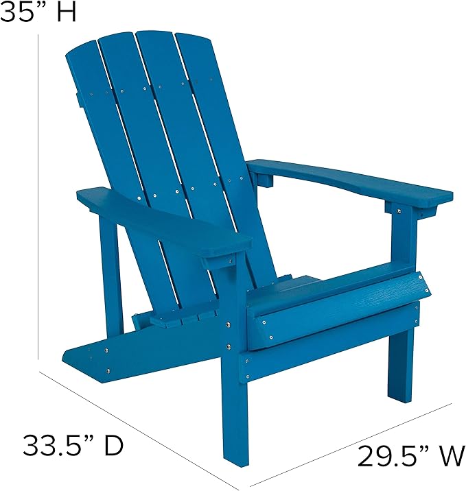 Flash Furniture Charlestown Poly Resin Adirondack Chair - Blue - All Weather - Indoor/Outdoor - Set of 2