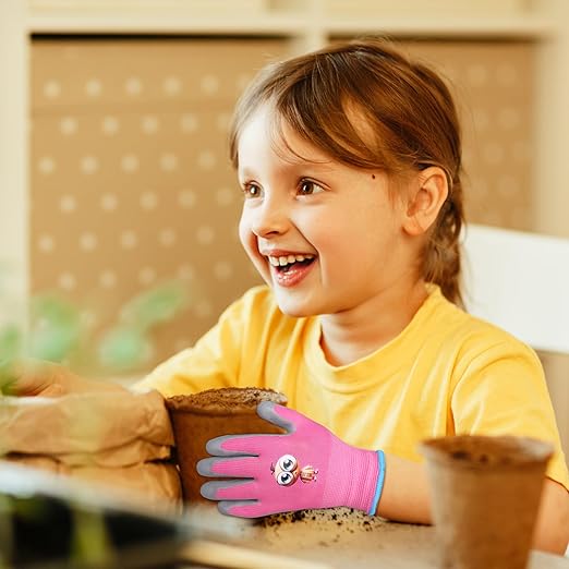 Kids Gardening Gloves, 2 Pair Toddler Gardening Gloves, Girls Garden Gloves, Rubber Non-Slip Safety Work Gloves for Kids, Youth, Garden, Fishing, Cycling and Gardening Tools (Ages 8-12)