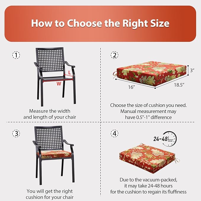 Outdoor Chair Cushions Set of 2, 18.5 x 16 Inch Patio Chair Cushions, Water Resistant, Non-Slip Ties(Floral)