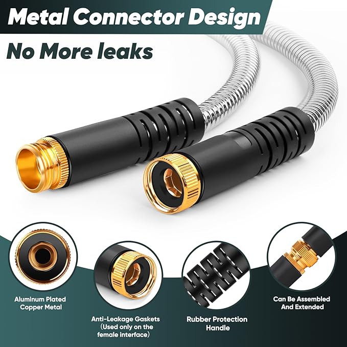Garden Hose with 10-Function Nozzle, Leak-proof Metal Connector Hose, No Knots, Kink-Free Hoses, Lighter, Anti-Pets, Wear-Resistant, 3/4 GHT, Water Hose for Garden, Yard, Outdoor（50 FT）