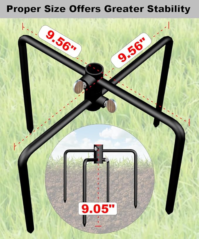 Garbuildman Pole Stabilizer Stand Applies to 0.62” Poles, Outdoor Bird Feeder Pole Base, In-Ground Anchor Support for Shepherds Hooks, Black, 1 Pack