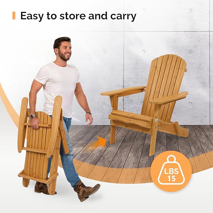 VINGLI Folding Adirondack Chair, Wood Adirondack Chairs for Outdoor, Foldable Fire Pit Chairs for Patio, BBQ, Porch, Yard, Pool