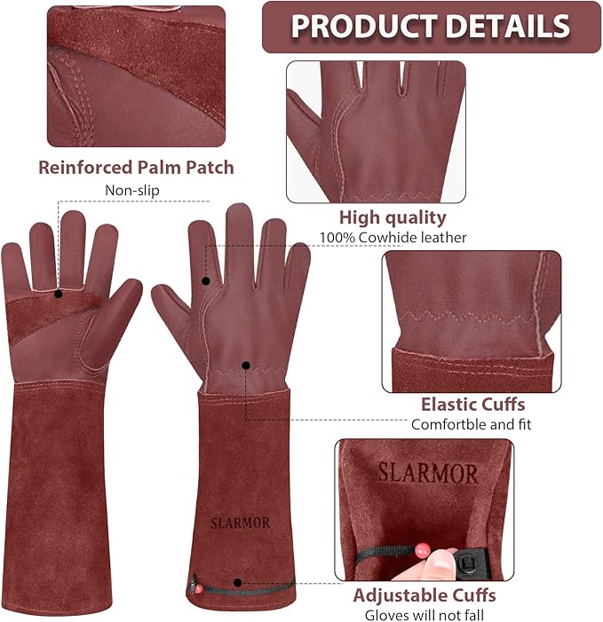 Long Gardening-Gloves Women/Men-Thorn proof Rose Pruning Heavy Duty Gauntlet, Best Garden Gifts for Gardener-S