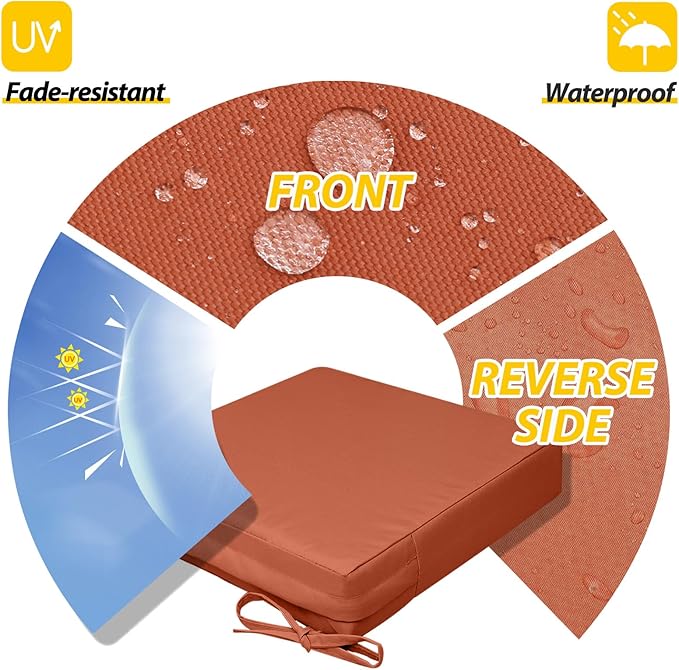 AAAAAcessories Outdoor Seat Cushions for Chairs, Waterproof, Fade-Resistant, 24" x 24" x 4", Patio Furniture Replacement Cushions, Set of 2, Rust