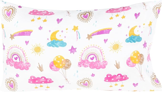 Scientific Sleep Pink Cloud Heart Rainbow Balloon Moon Star Cute Fun 100% Cotton Cozy Twin Bed Sheet Set, Flat Sheet & Fitted Sheet & Pillowcase Natural Bedding Set