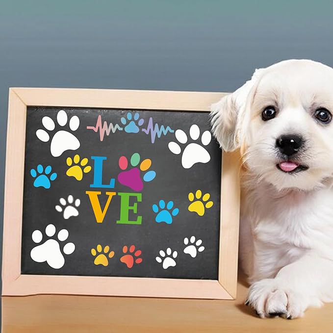 70pcs Small Paw Print Stencils for Painting on Wood Tiny Dog Cat Stencils and Patterns Animal Stencil Heart Template Paint Stencils on Art Craft Canvas Wall Fabric Rock(70 paw Print)